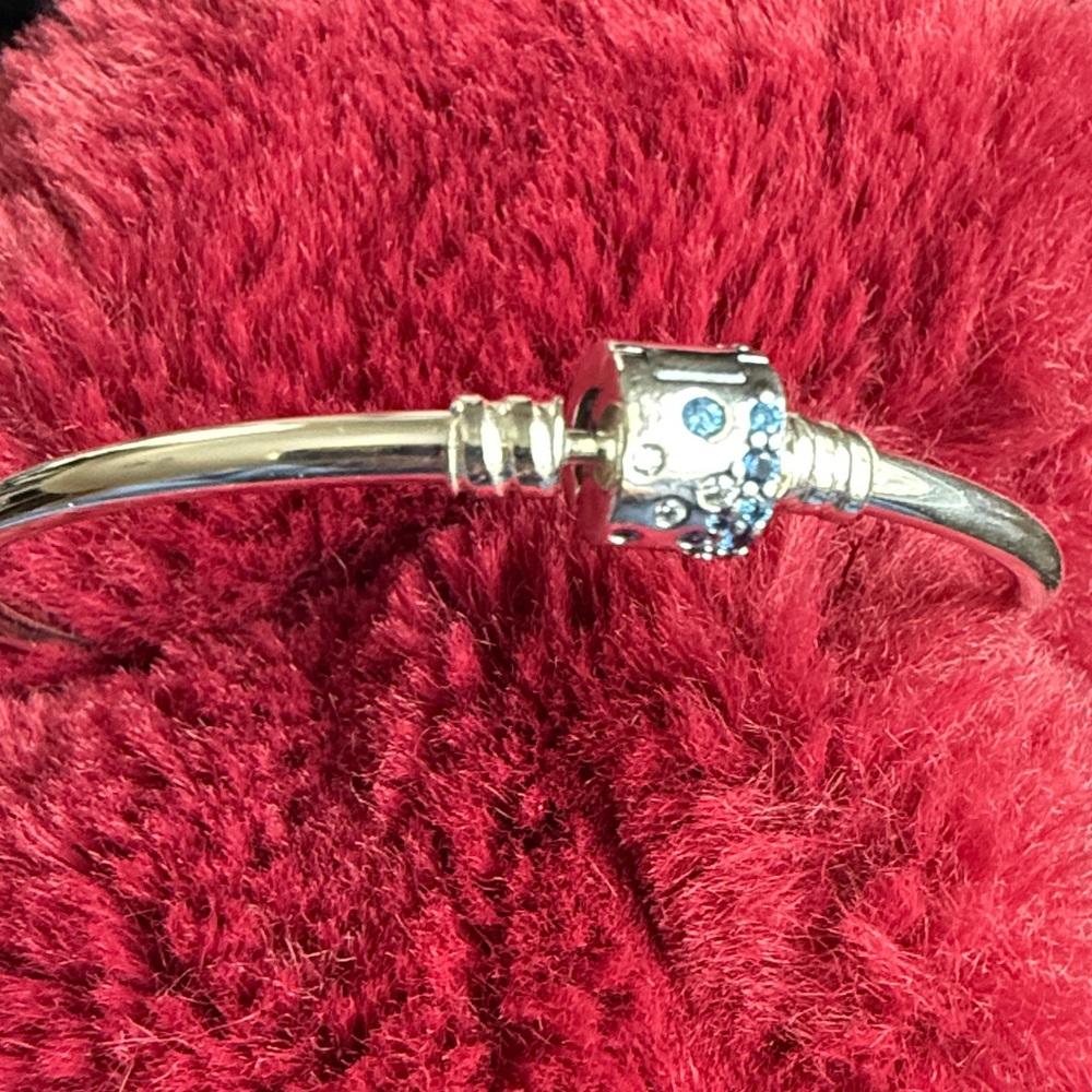 Pandora Silver Bangle Charm Bracelet with Blue Accents